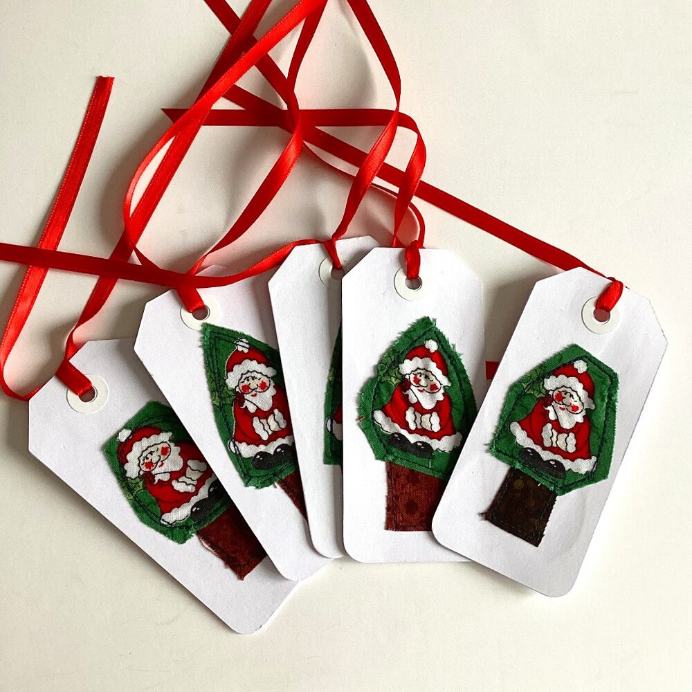 Handmade Christmas Festive Paper Gift Tags Wrapping Ideas Santa Set of 5